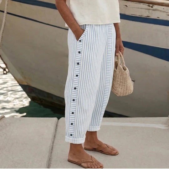 Caitlin | Stylish Striped Button Pants