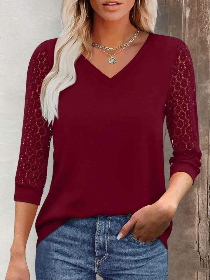 ELARA | Lace Sleeve V-Neck Top
