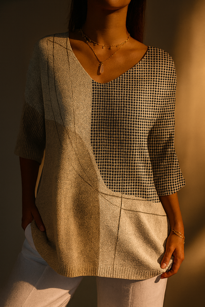 Women's Casual Knit Sweater with Abstract Geometric Pattern