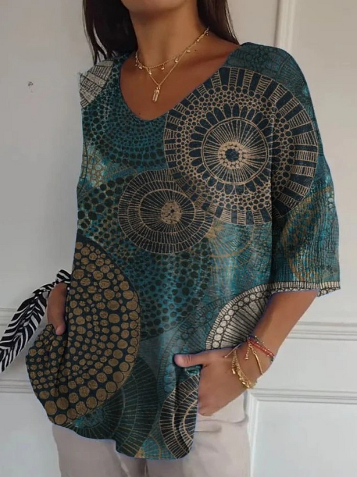 Women's Casual Knit Sweater with Vintage Abstract Geometric Pattern
