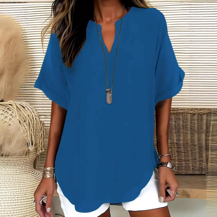 Véronique -  Relaxed V-Notch Blouse (Restocked)