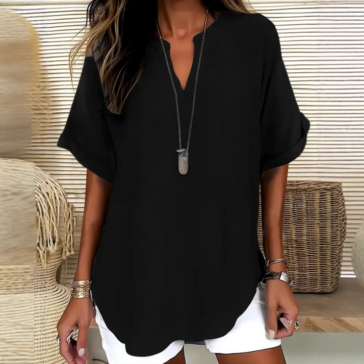 Véronique -  Relaxed V-Notch Blouse (Restocked)