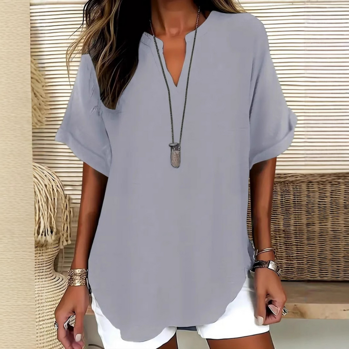 Véronique -  Relaxed V-Notch Blouse (Restocked)