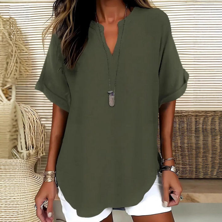 Véronique -  Relaxed V-Notch Blouse (Restocked)